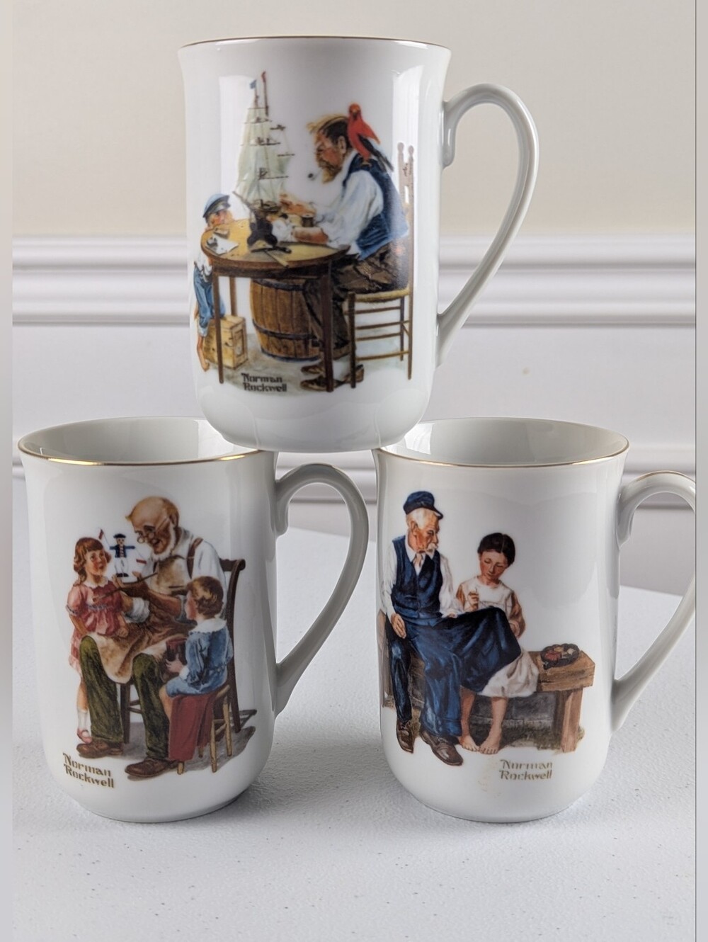 Vintage Set of 3 Norman Rockwell Museum 1982 Collector Coffee Mugs